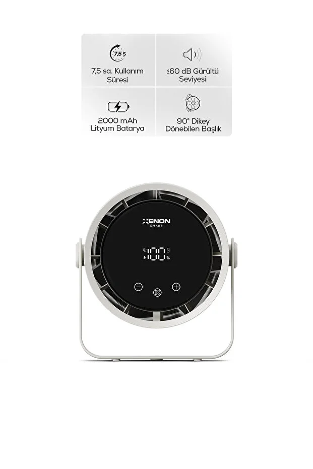 Taşınabilir Masaüstü Fanı | 100 Kademe Kontrol, Şarjlı, Dokunmatik Ekran, 2000mAh, USB-C (X6113)